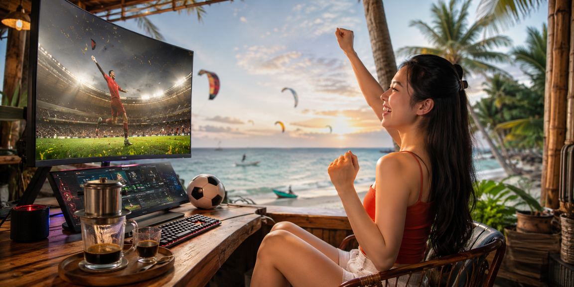 Người chơi tại Mũi Né theo dõi giải đấu esports và đặt cược trực tuyến qua điện thoại bên quán cà phê